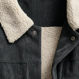 Chaqueta de hombre de terciopelo con cuello de sherpa y botones a presión - Gris oscuro