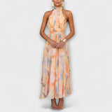 Halter-Neck Akvarelltryck Maxi Klänning