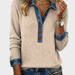 Ravit – Stickad blus med jeanskrage – bild 3