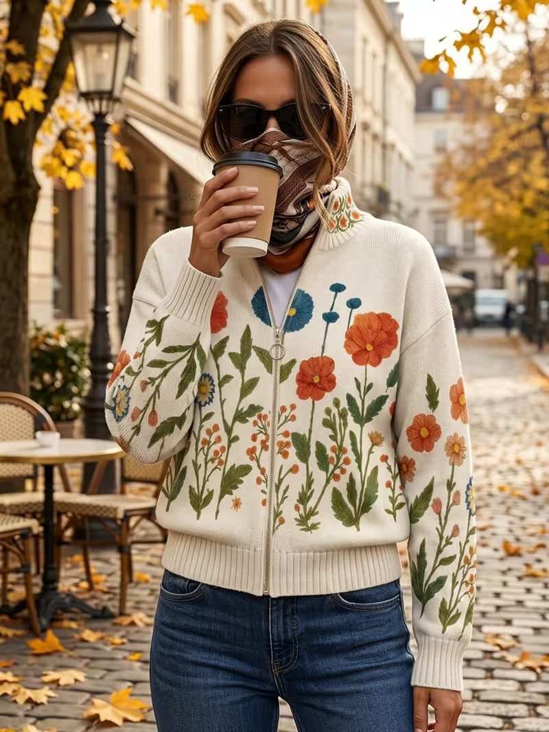 Wrenna – Cardigan med dragkedja och ängsblommor – bild 2