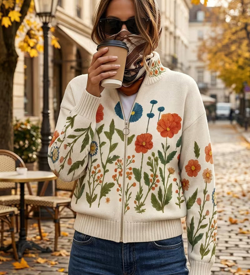 Wrenna – Cardigan med dragkedja och ängsblommor – bild 2