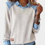 Ravit – Stickad blus med jeanskrage