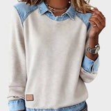 Ravit – Stickad blus med jeanskrage
