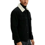 Chaqueta de terciopelo para hombre con cuello de sherpa y botones a presión - Negro