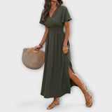 Heather - En elegant boho-klänning med V-ringning och långa ärmar