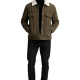 Chaqueta de terciopelo para hombre con cuello de sherpa y botones a presión - Café marrón