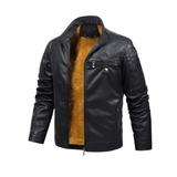 Chaqueta de Cuero con Forro de Fleece Retro