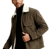 Chaqueta de terciopelo para hombre con cuello de sherpa y botones a presión - Café marrón