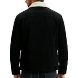 Chaqueta de terciopelo para hombre con cuello de sherpa y botones a presión - Negro