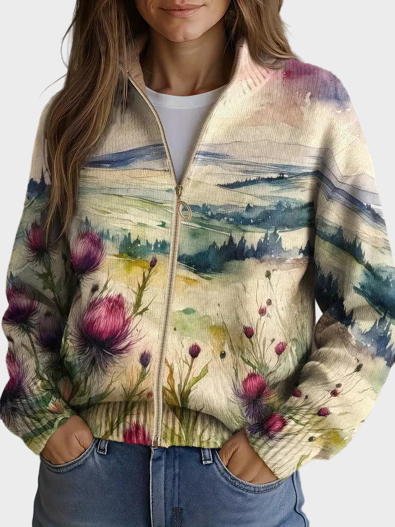Zelda – Cardigan med dragkedja och skotsk tistel
