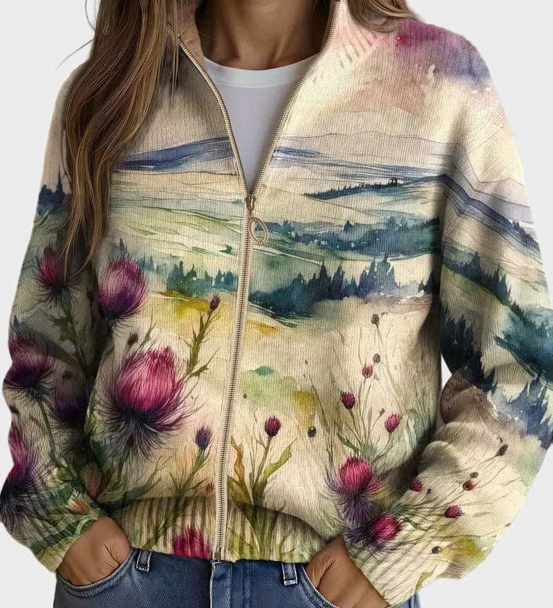 Zelda – Cardigan med dragkedja och skotsk tistel