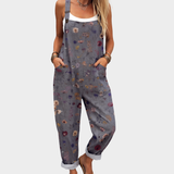 Byxdress med små blommor Gråblå