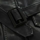 Chaqueta de Moto de Cuero Larga y Elegante