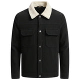 Chaqueta de terciopelo para hombre con cuello de sherpa y botones a presión - Negro