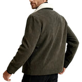 Chaqueta de terciopelo para hombre con cuello de sherpa y botones a presión - Café marrón