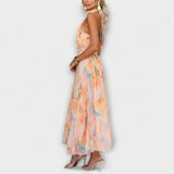 Halter-Neck Akvarelltryck Maxi Klänning