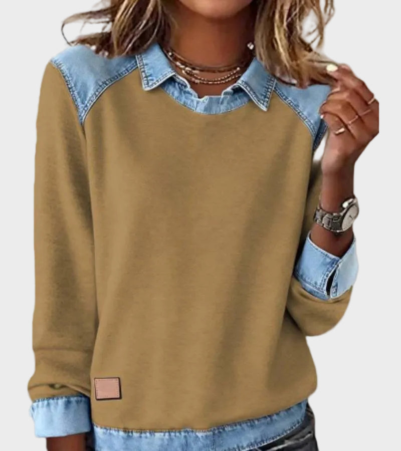Ravit – Stickad blus med jeanskrage – bild 7