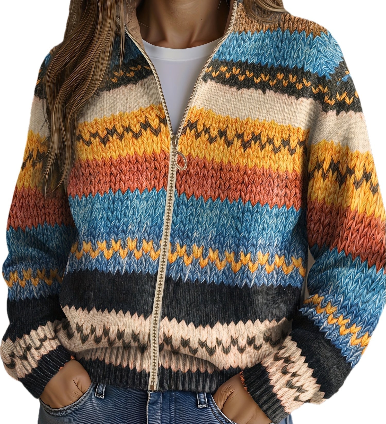 Yseult – Flerfärgad cardigan med sicksackmönster – bild 2
