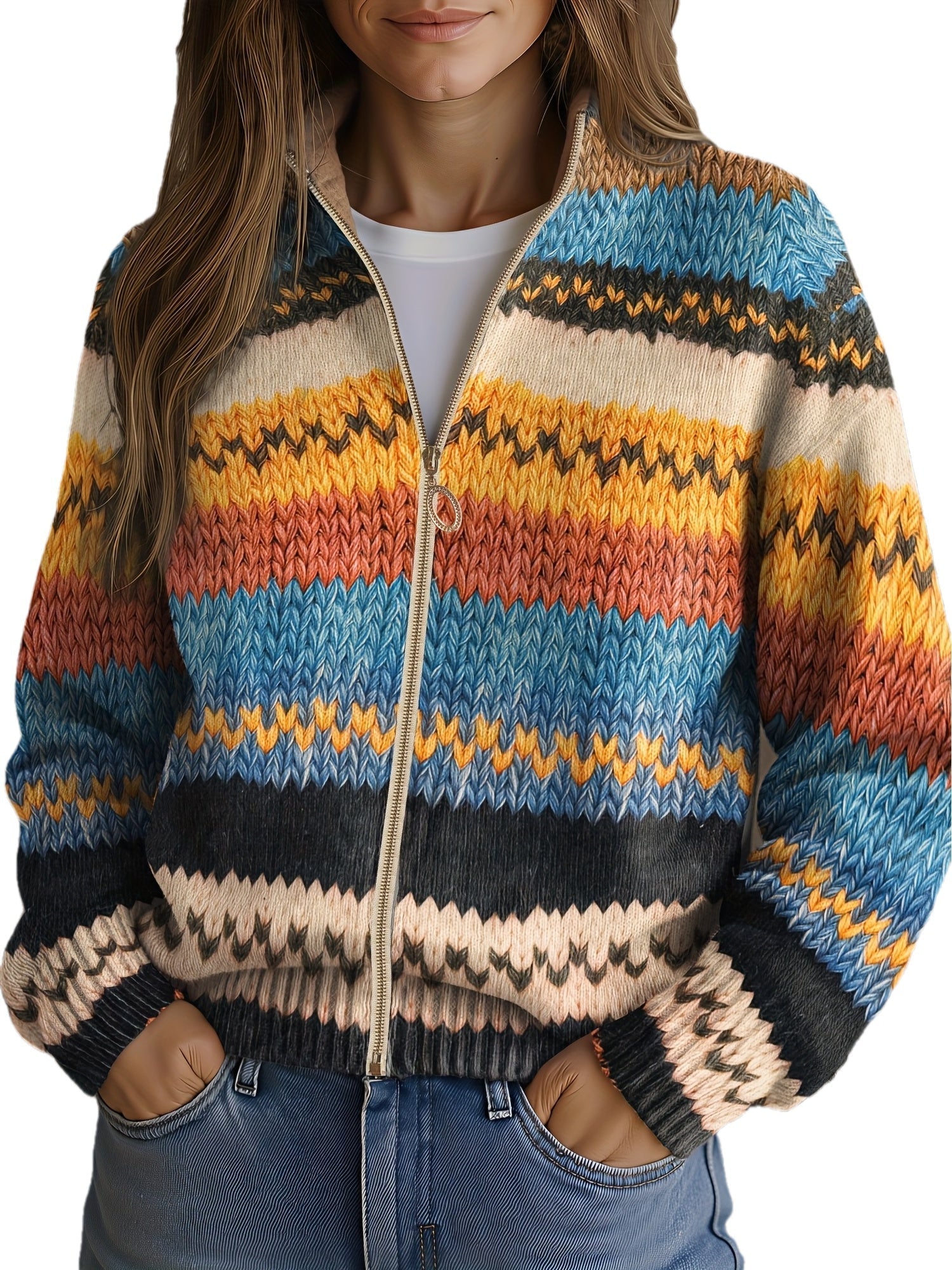 Yseult – Flerfärgad cardigan med sicksackmönster – bild 2
