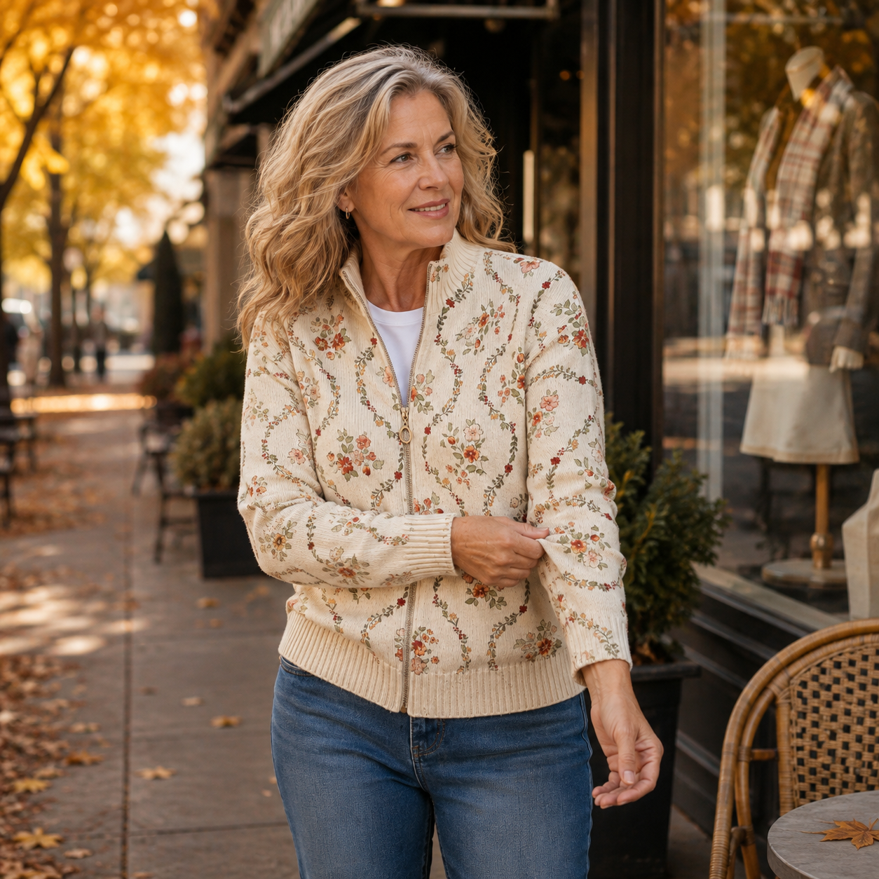 Persephone – Cardigan med blommönster på krämvit botten – bild 3