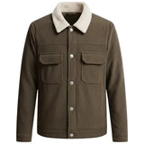 Chaqueta de terciopelo para hombre con cuello de sherpa y botones a presión - Café marrón