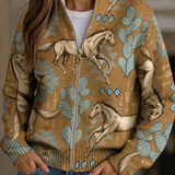 Beate™ | Cardigan med hästar och kaktusar