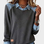 Ravit – Stickad blus med jeanskrage – bild 11