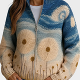 Yolanda – Quiltad cardigan med maskrosor och dragkedja