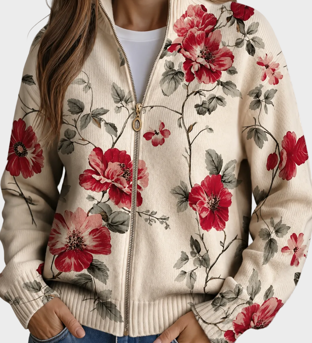 Wilhelmine – Rosa cardigan med vintageblommor