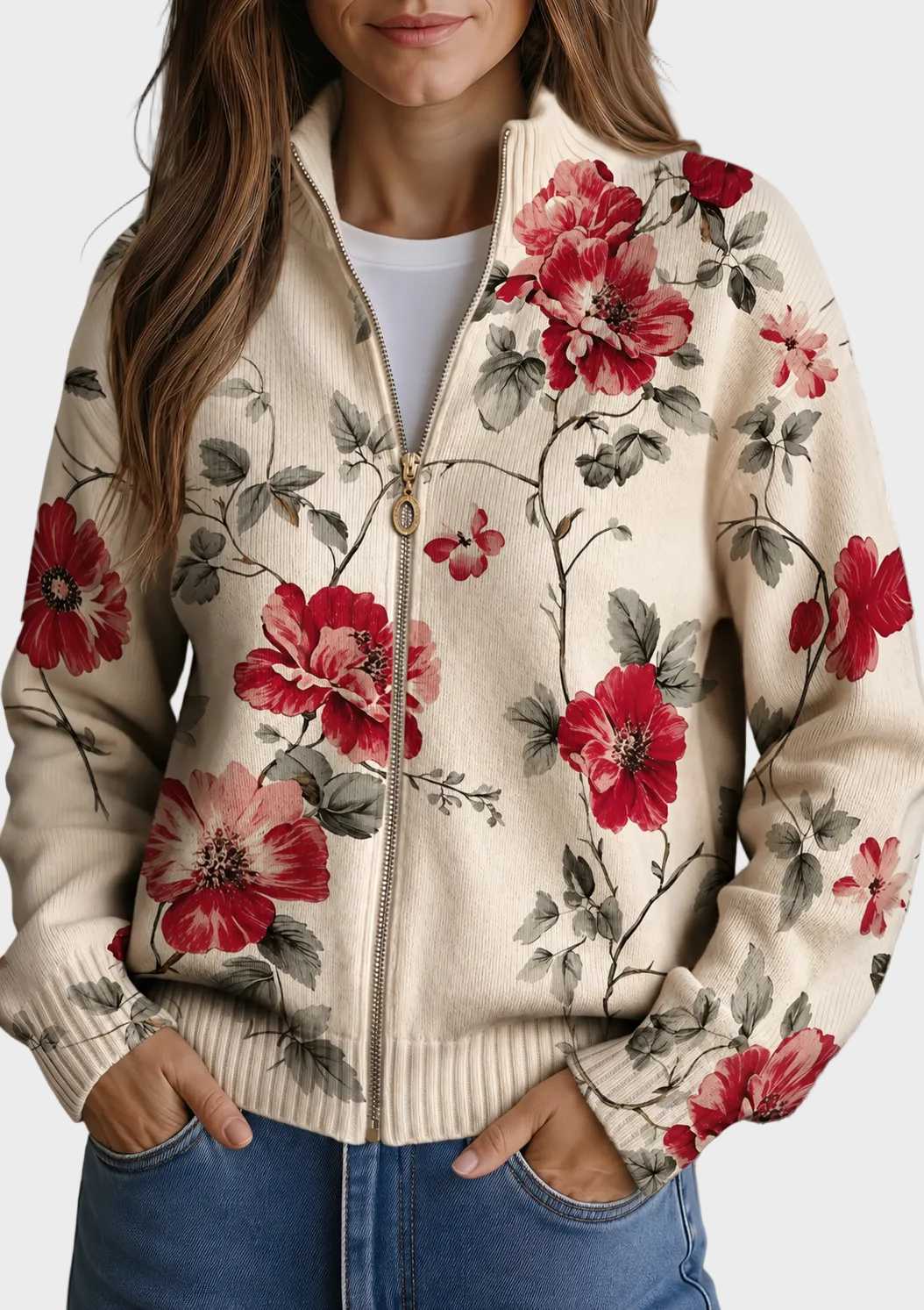 Wilhelmine – Rosa cardigan med vintageblommor