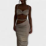 Jane - Stiligt Gradient Fläta Crop Top & Overskirt Duo