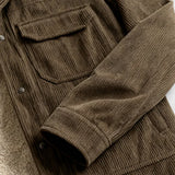 Chaqueta de terciopelo para hombre con cuello de sherpa y botones a presión - Café marrón
