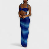 Jane - Stiligt Gradient Fläta Crop Top & Overskirt Duo