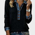 Ravit – Stickad blus med jeanskrage – bild 4