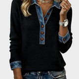 Ravit – Stickad blus med jeanskrage – bild 4