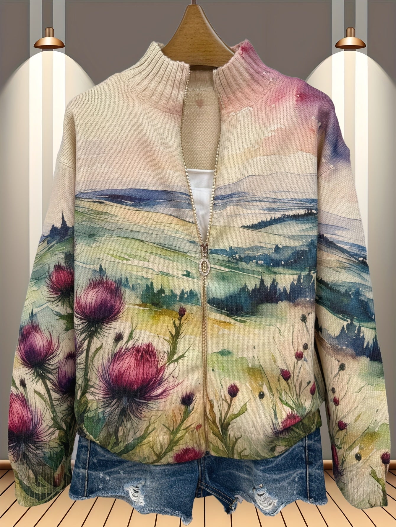 Zelda – Cardigan med dragkedja och skotsk tistel – bild 4