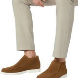 Mocasines de Cuero para Hombres – Estilo Slip-On Chukka, Tacón Plano – Marrón