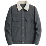 Chaqueta de hombre de terciopelo con cuello de sherpa y botones a presión - Gris oscuro