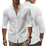 Camisa casual de algodón y lino para Hombre – Azul