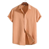Camisa Intemporal de manga corta en algodón y lino para Hombre – Marrón claro