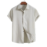 Camisa Intemporal de manga corta en algodón y lino para Hombre – Marrón claro