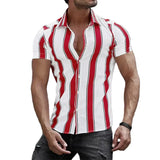 Camisa de rayas de manga corta de algodón premium para Hombre