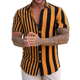 Camisa de rayas de manga corta de algodón premium para Hombre