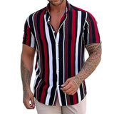Camisa de rayas de manga corta de algodón premium para Hombre