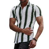 Camisa de rayas de manga corta de algodón premium para Hombre