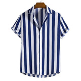 Camisa de rayas de manga corta de algodón premium para Hombre