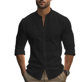 Camisa casual de algodón y lino para Hombre – Azul