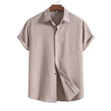 Camisa Intemporal de manga corta en algodón y lino para Hombre – Marrón claro