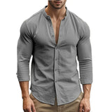 Camisa casual de algodón y lino para Hombre – Azul