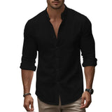 Camisa casual de algodón y lino para Hombre – Azul